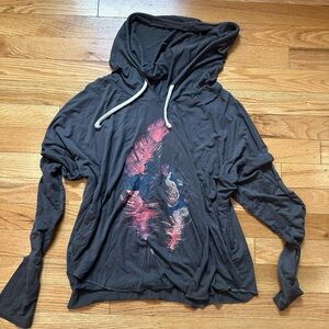 American Eagle Outfitters Soft & Sexy Hoodie - Gray with feather graphic